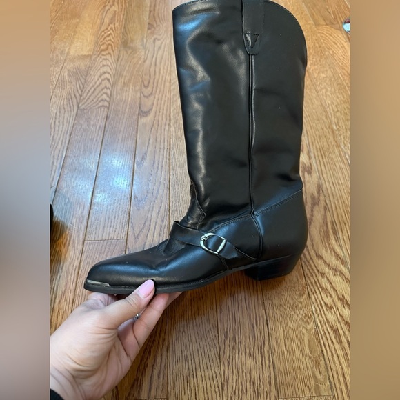 Durango Black Leather Slouch Boots Womens 6.5 M Western Wear Silver Tips buckle - Picture 12 of 16